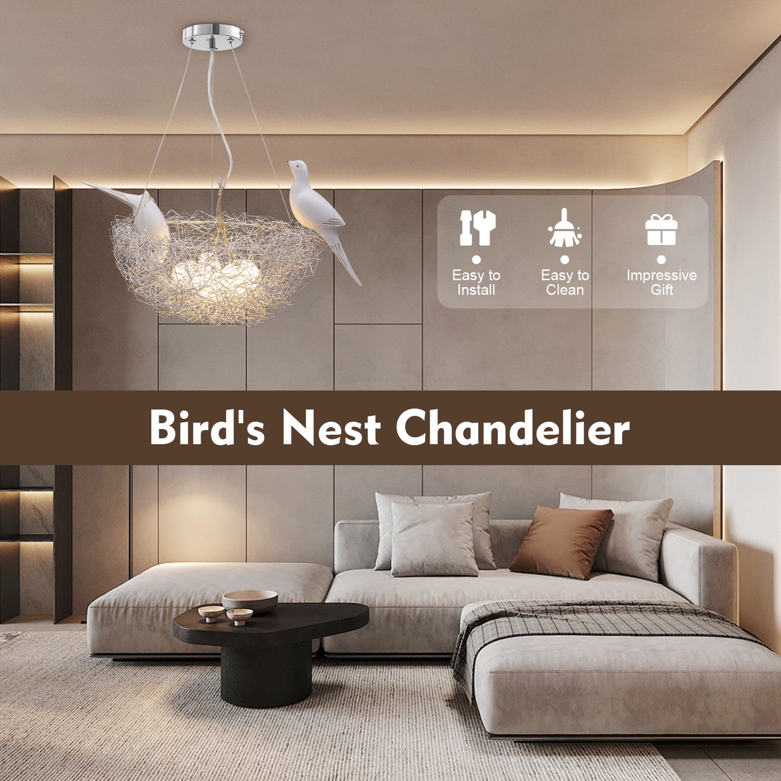 5 Light Bird’s Nest Chandelier Ceiling Lamp Pendant Lamp Hanging Light Lighting Fixture for Dining Room Living Room Bedroom
