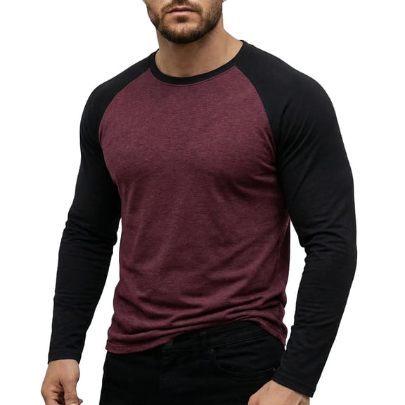 Aimik Men's Raglan Sleeve Baseball T-Shirt Color Block Long Sleeve Soft Breathable Sporty Casual Tee for All Seasons