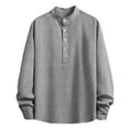thumbnail image 2 of Lmueinov Striped Long Sleeve Shirts for Men Plus Size Button Mock Neck Loose Fit Tops Office Vacation Casual Vacation Outfits, 2 of 4