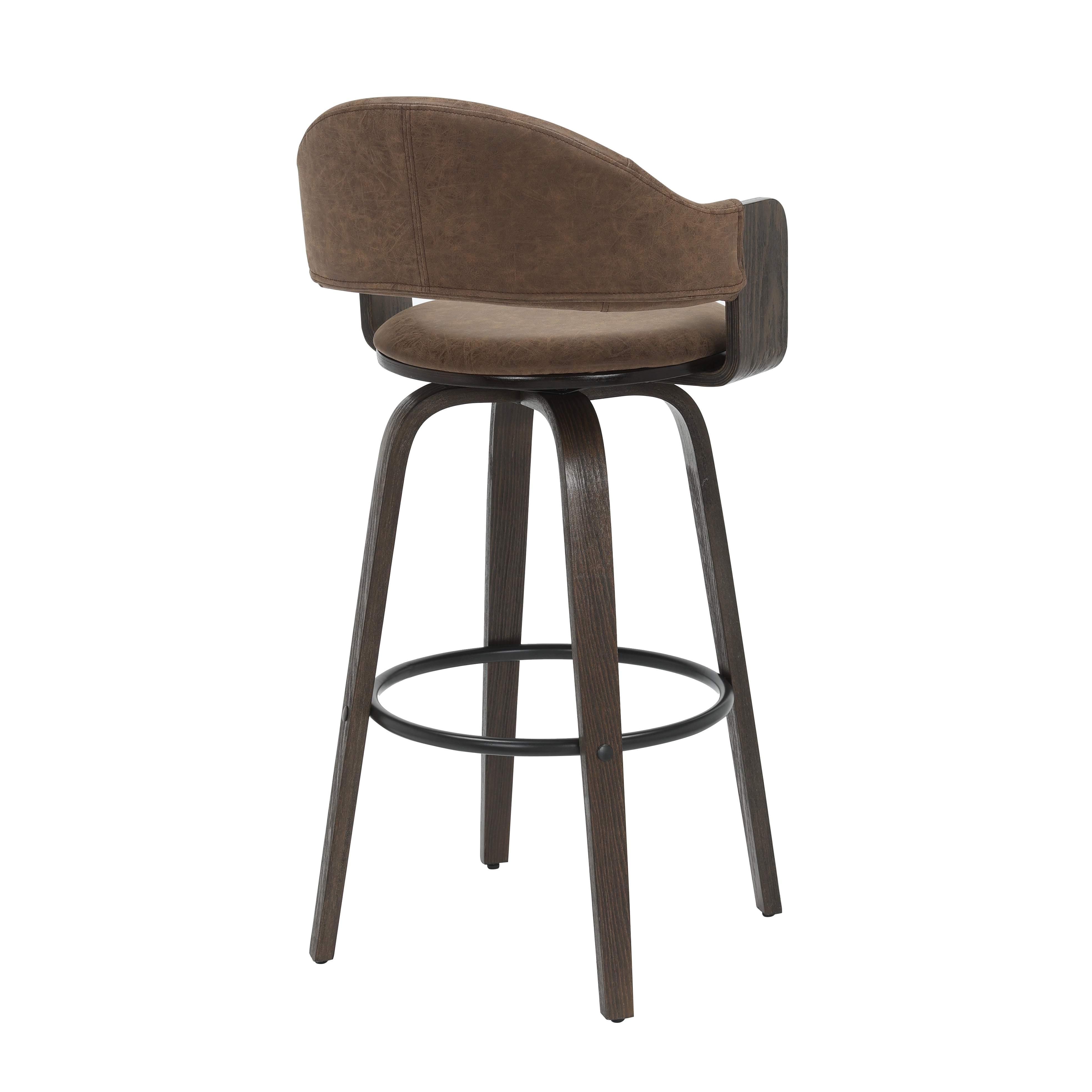 Daxton 40 in. H Swivel Bar Height Vintage Dark Brown Round Back Wood Bar Stool with Faux Leather Seat Set of 3