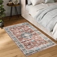 thumbnail image 4 of Tzou Small Area Rugs 2'x3' Vintage Medallion Distressed Anti-Slip Rubber Backing Carpet for Bathroom, Dark Red, 4 of 7
