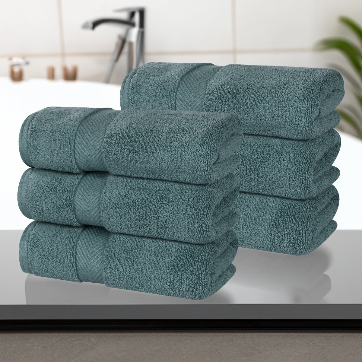 Superior Zero Twist Cotton Hand Towel Set of 6, Jade Green