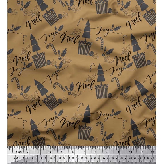 Soimoi Brown Cotton Voile Fabric Christmas Theme Party Decor Fabric Printed Yard 56 Inch Wide
