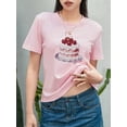 thumbnail image 4 of Yunliwuli Women Short Sleeve T-Shirts Cherry Cake Print Crew Neck Shirts Summer Casual Slim Fit Tops Streetwear, 4 of 10