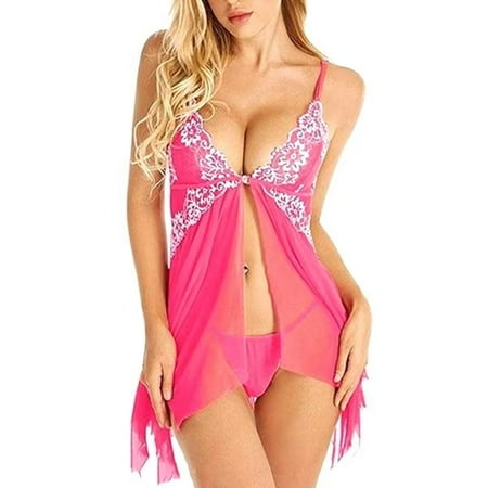 

Women Lace Lingerie Front Closure Babydoll V Neck Nightwear Sexy Chemise Nightie