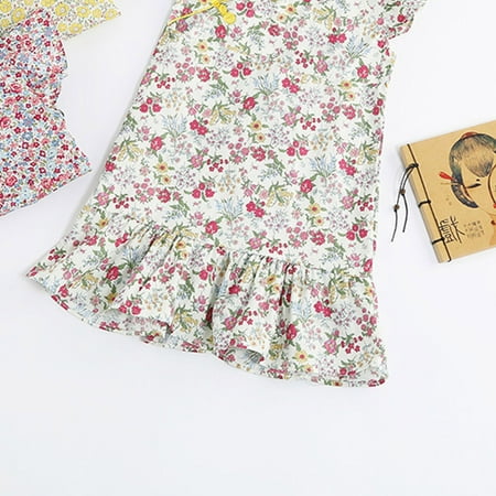 

nsendm Kids Toddler Infant Baby Girls Ruffled Sleeve Floral Print Patchwork Cheongsam Princess Dress Outfits Girls Bunny Dress Dress White 6-8 Years