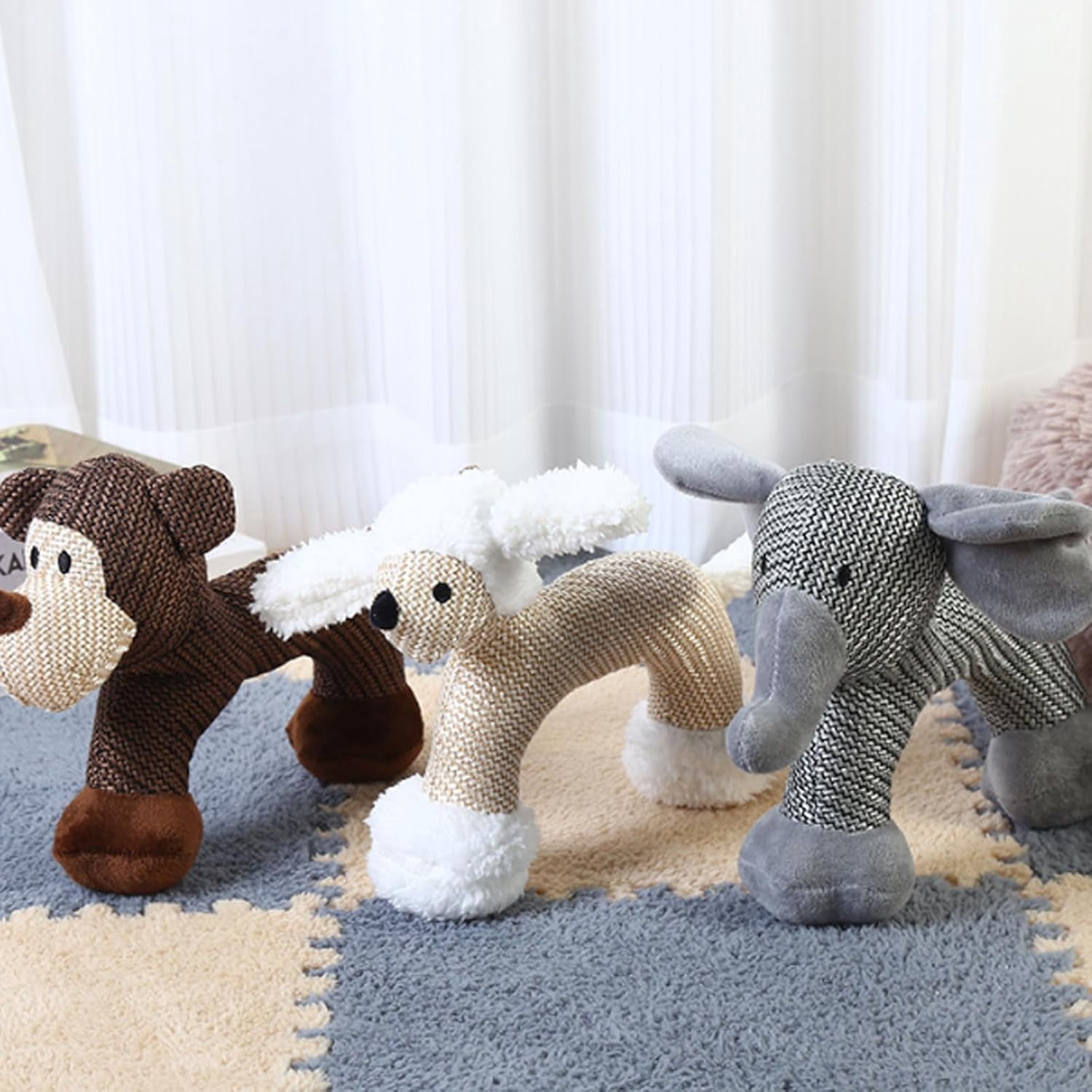Squeaky Linen Dog Toy (2-Pack, Elephant) - Durable Indestructible Chew Toy for Small & Medium Dogs, Linen Fabric Animal with Squeaker for Interactive Play-dh
