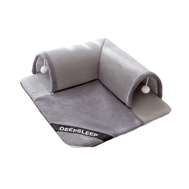 Cama túnel para gatos, escondite, túnel para animales pequeños, patio de juegos para hacer ejercicio, tapete cálido para túnel de otoño, centro de act gris