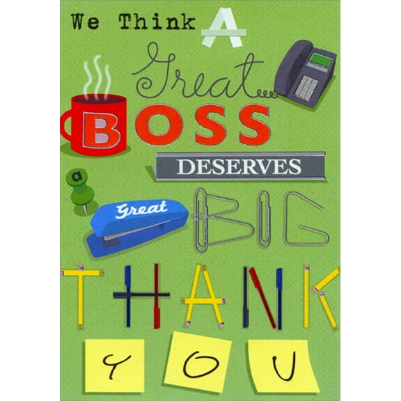 Designer Greetings Big Thank You : Phone, Mug, Stapler, Paper Clips, Pencils Boss's Day Card from All : Us : Group