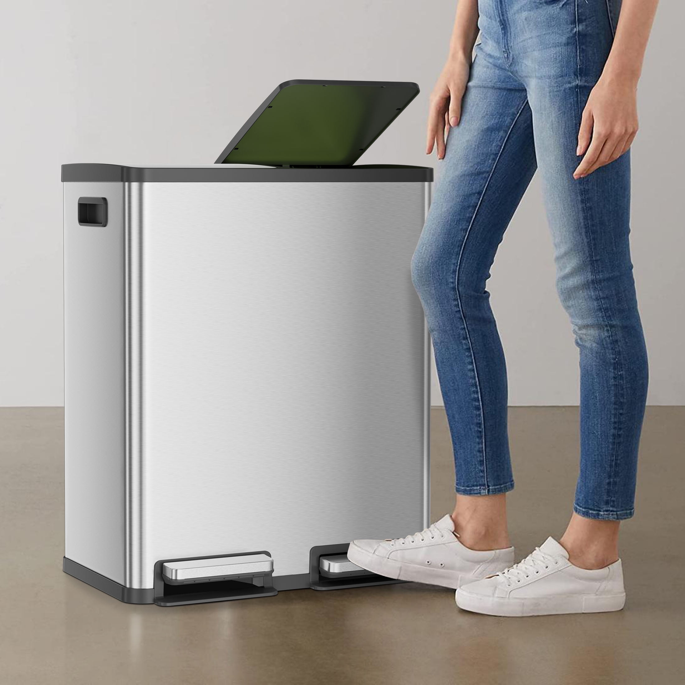 Eluvion Touchless Motion Sensor Trash Can, 2 x 7 Gallon Dustbin, Hands-Free Operation, Removable Inner Bucket, 50 Liter Modern Stainless Waste Bin for Bathroom, Bedroom, or Home Office