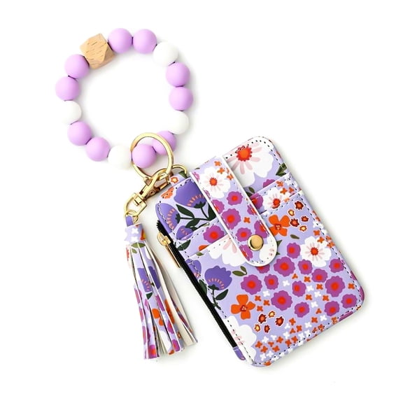 Januofit Boho Beaded Wallet Keychain Wristlet Wallet for Women Credit Card Holder Small Purse Tassel Silicone Keychain Gifts