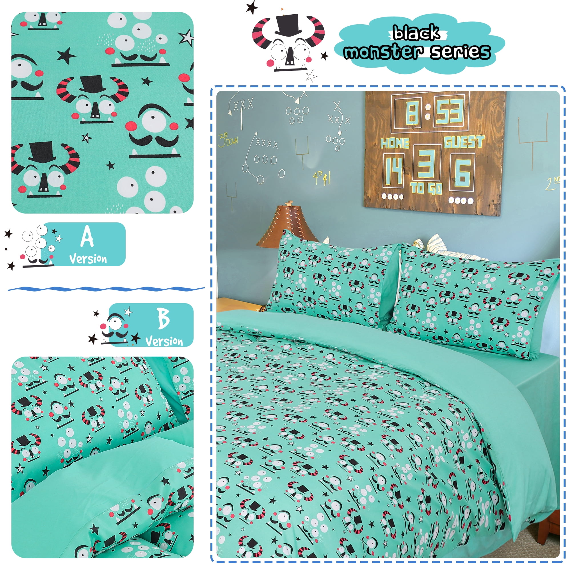 Unique Bargains 3 Piece Polyester Alien Cartoon Series Kid Duvet Cover Set Full