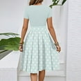 thumbnail image 4 of WTOBBY Women's Polka Dot Printed Belted Waist Short Sleeve Round Neck Casual Elegant Spring Dress,Light Blue XL, 4 of 4