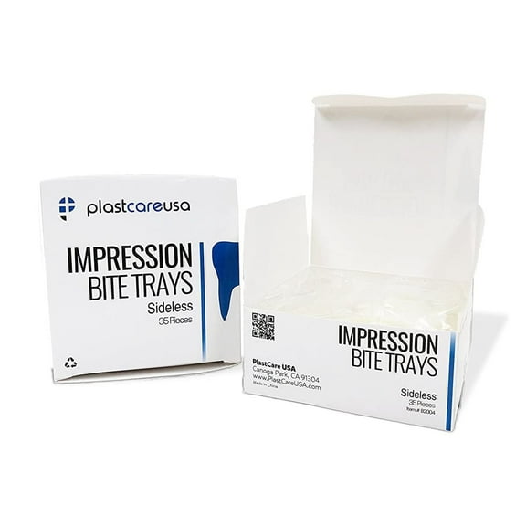 35 Sideless White Disposable Dental Bite Registration Trays, Dental Tools for Impressions, Mouth Trays for Teeth Molds, 1 Box of 35 Bite Trays
