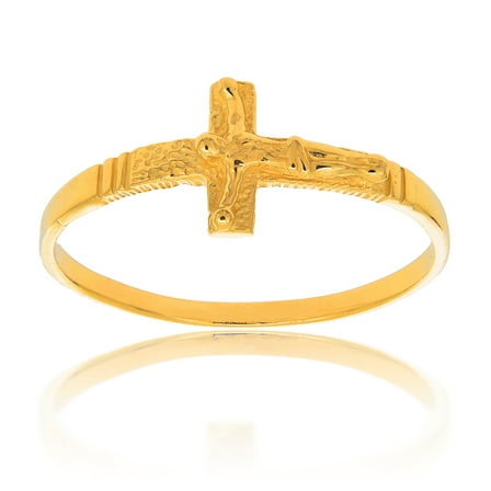 JewelStop 14k Solid Yellow Gold 's Sideways Cross Crucifix Ring Size 4