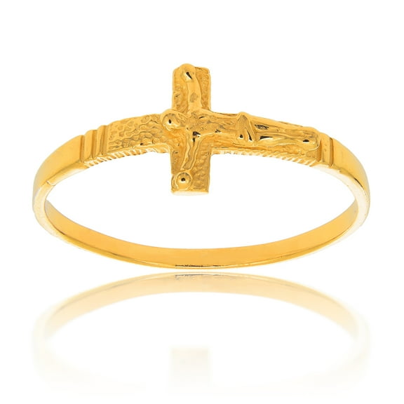 JewelStop 14k Solid Yellow Gold 's Sideways Cross Crucifix Ring Size 4