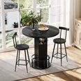 thumbnail image 3 of 3-Piece Bar Table Set with 2 Stools,31.5" Round Pub Table with Metal Ring Footrest,Space-Saving Dining Set for Kitchen,Living Room,Small Space,Black, 3 of 6