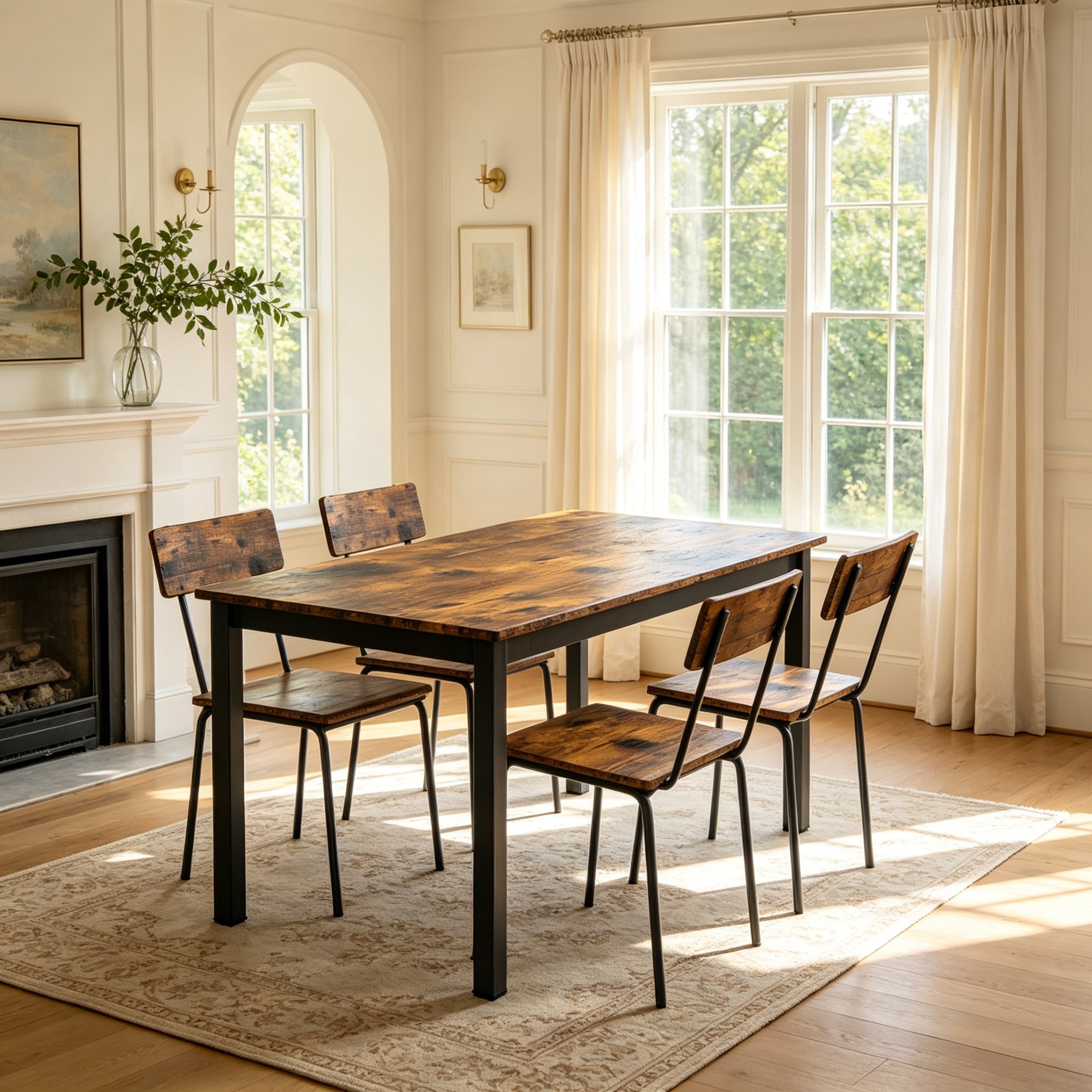 Vinform 5-Piece Dining Table Set, Wood Dining Table with 4 Chairs for Small Home and Apartment