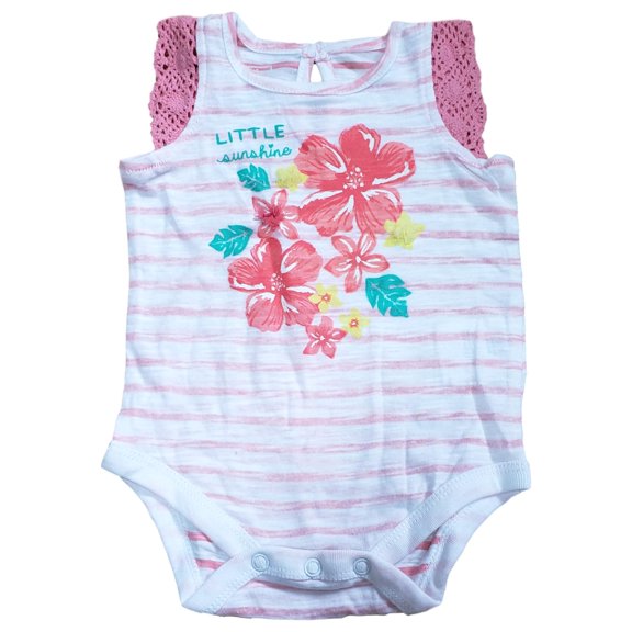 Infant Girl Striped Crochet Detail Sunshine Flower Cotton Bodysuit Layette 0-3M