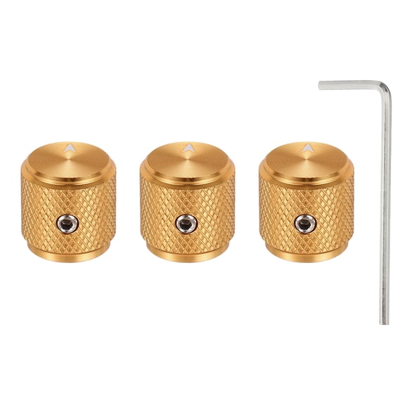 Uxcell 3 Pcs Aluminium Potentiometer Knobs, 1/4" (6mm) Universal Volume Tone Control Knobs with Arrow Indicator for Guitar, 1/2" Gold