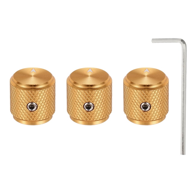 Uxcell 3 Pcs Aluminium Potentiometer Knobs, 1/4" (6mm) Universal Volume Tone Control Knobs with Arrow Indicator for Guitar, 1/2" Gold