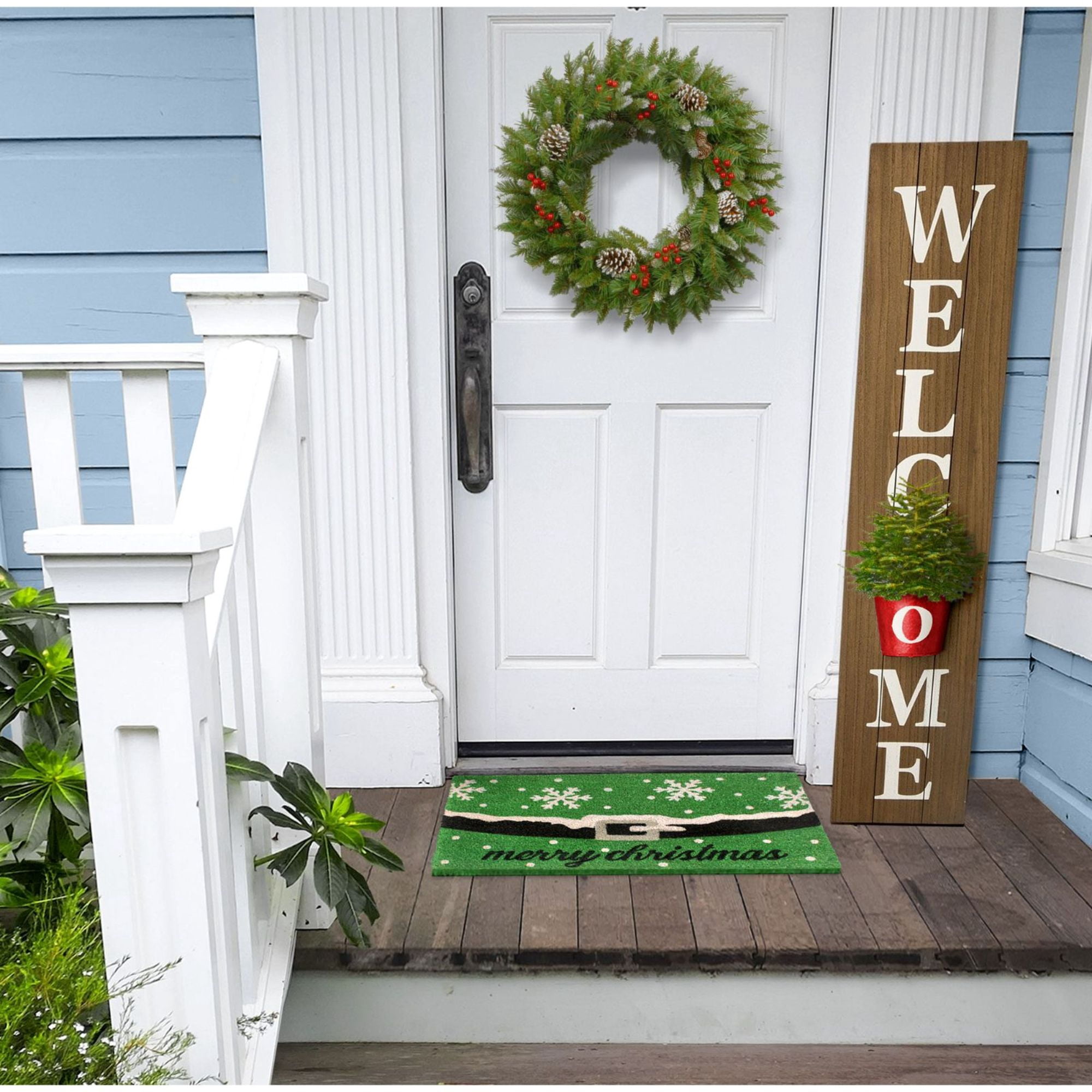 Rugsmith Green Machine Tufted Holiday Merry Christmas Snow Flakes Doormat, 18" x 30"