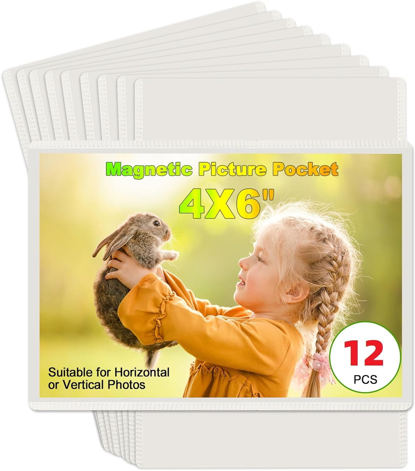 MKEUDQ-24 Pack Picture Magnets for Refrigerator,More Solution Display Your Photos-12 Pieces Picture Fridge Frames and 12 Pieces Adhesive Magnetic Sheet