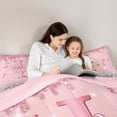thumbnail image 4 of Erosebridal Dreamy Glitters Print Queen Comforter Set for Girls, Pink Bling L Letter Bedding Comforter Set, Pink Reversible 3 Pieces, 1 Comforter and 2 Pillowcases, 4 of 6
