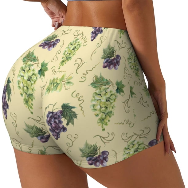 Fotbe Green And Purple Grapes Shorts Sin Costuras – Shorts Deportivos de Cintura Alta para Mujer, Elásticos para Gimnasio, Yoga, Running o Ciclismo-XX-Large