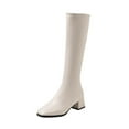 thumbnail image 5 of Dasayo Women's Boots Mid-Calf Beige Dress Elegant Square Toe Block Heel Classic Faux Leather Boots Womens Shoes 36, 5 of 7