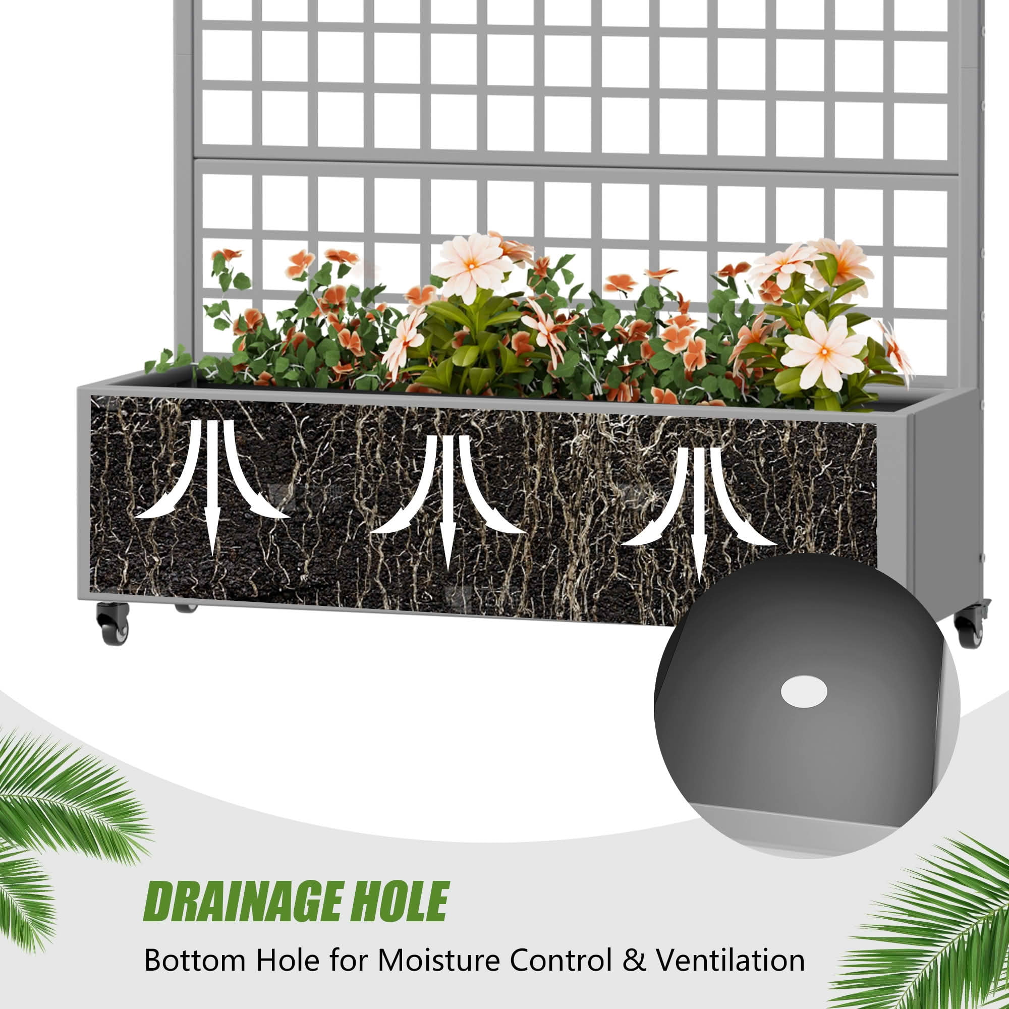 MAYEERTY 72X47" Metal Outdoor Gray Privacy Screen with Planter Box for Backyard & Garden, 5 Piece Set