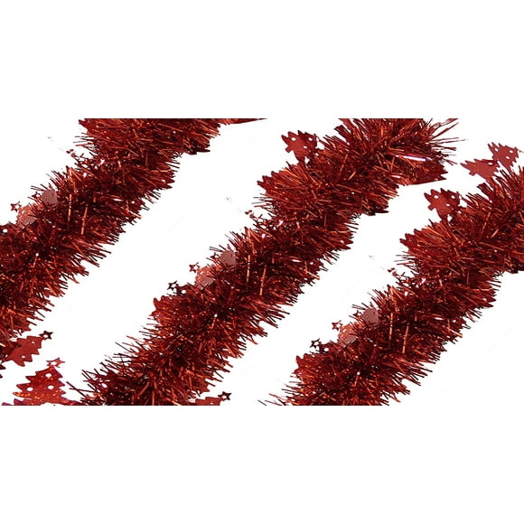 Tinsel Garland 25 ft. Perfect for Holiday, Memorial Day, Christmas, New Year's, Celebrations, Festivities, Special Events, Birthdays, Decorative Accents (Red, 25 ft. Long-Thick)