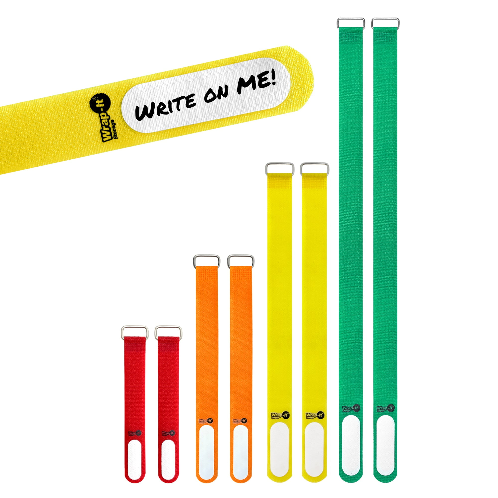 Wrap-It Cinch Straps/Cable Ties with Write-on Label, Assorted Multicolor 8-Pack