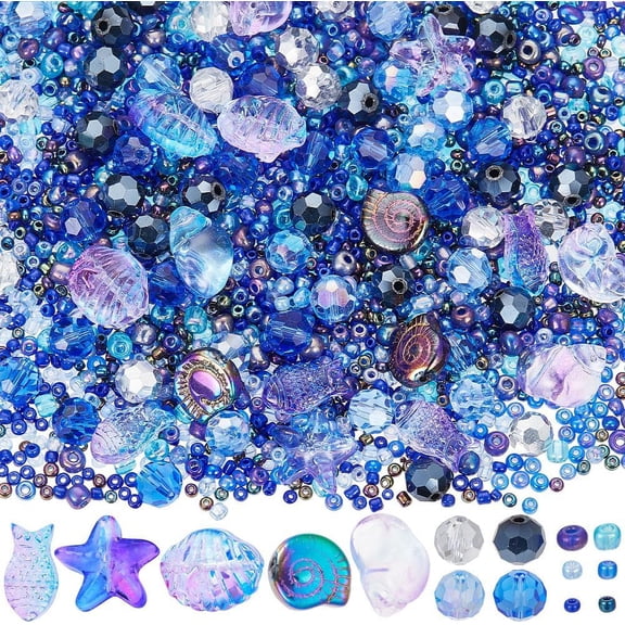 1 Box 3100 Pcs Ocean Beads Kit Glass Sea Beads Starfish Seashell Fish Bead Summer Hawaii Ocean Animal Bead Purple Glass Beads Spacer Beads for Jewelry Making DIY Bracelet Earrings Necklace PurpleDIY