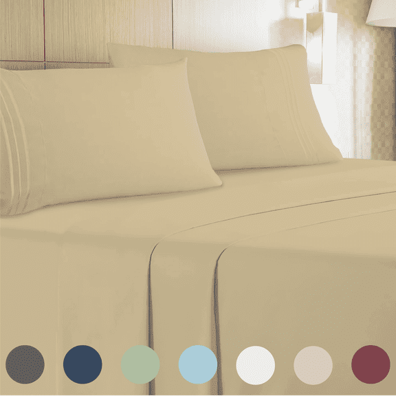 Leluxe Home 3-Piece Traditional Beige Solid Print Twin Bed Sheets