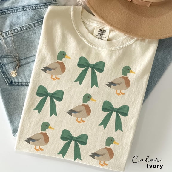 Coquette Duck Shirt, Mallard Duck Bow Shirt, Cottagecore Duck Shirt, Goose T-Shirt, Farm Shirt, Bow T-Shirt, SAND Unisex S-5XL Hot Trending Shirt, Vintage Birthday Gift