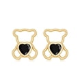 thumbnail image 2 of Rosec Jewels Cute Teddy Bear Stud Earrings with Heart Shape Created Black Diamond - AAAA Grade, 14K Yellow Gold, 2 of 6