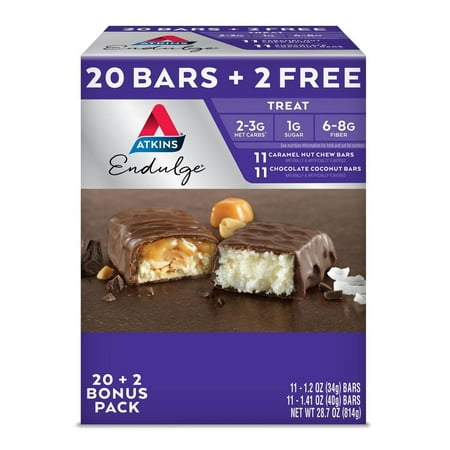 Atkins Endulge Treat, Caramel Nut Chew and Chocolate Coconut Treat Bars, 22 Count