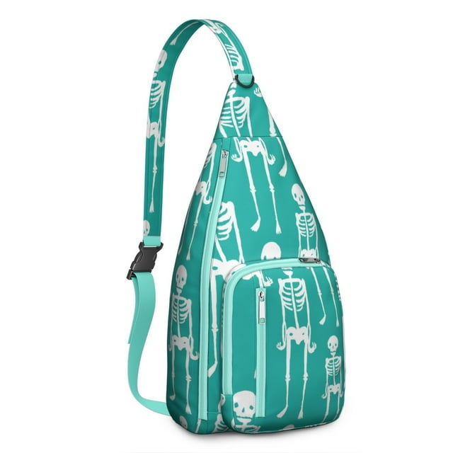 Gothic Butterfly Sling Backpack - Skeleton & Rose Fire Pattern Crossbody Shoulder Bag, Water-Resistant Material