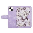 thumbnail image 4 of Allytech iPhone 14 Plus Wallet Case,Chic Flower Pattern PU Leather Shoulder Strap Hand Wrist Cards Holder Stand Protective Flip Folio Cover for Girls Women Phone Case for Apple iPhone 14 Plus - Purple, 4 of 14