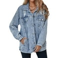 thumbnail image 3 of Women'S Long Oversized Denim Jacket Boyfriend Ripped Distressed Jean Jackets Coat Light Blue M, 3 of 6