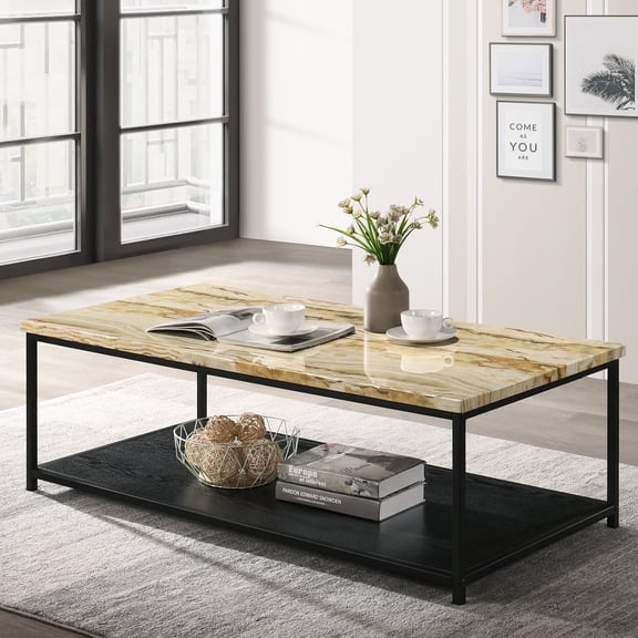 Vandy 1-Shelf Wood Coffee Table, Yellow and Black