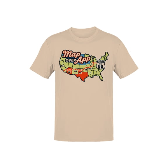 Map Route 66 Graphic Men's Natural T-shirts