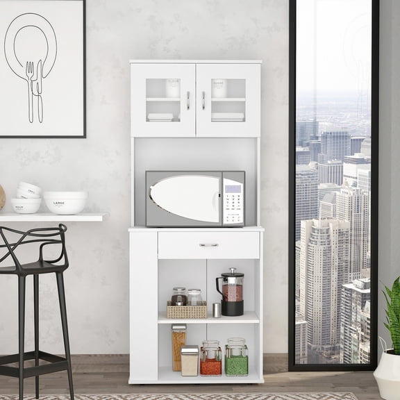 Pantry cabinet with double doors and side compartments in white for efficient home storage
