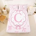 thumbnail image 3 of spefrowx Pink Letter C Bowknot King Sheets for Girls, Watercolor Ribbon Lines Bedding, 4 Pieces, 1 Flat Sheet, 1 Fitted Sheet and 2 Pillowcases, 3 of 6