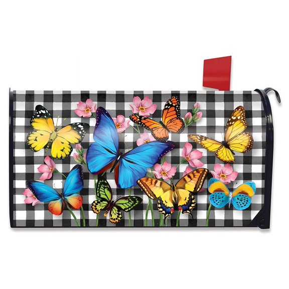 Briarwood Lane Checkered Butterflies Spring Large Oversized Mailbox Cover