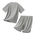 thumbnail image 5 of VBVC Men's 2 Piece Drawstring Basketball Tracksuit,Raglan Sleeve T-Shirt and Striped Hem Shorts Set For Men,Gray,M-4XL, 5 of 6