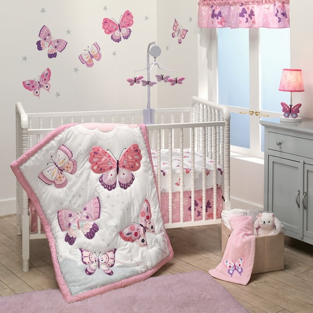 Bedtime Originals Butterfly Kisses Pink/Purple 3Piece Baby Crib Bedding Set