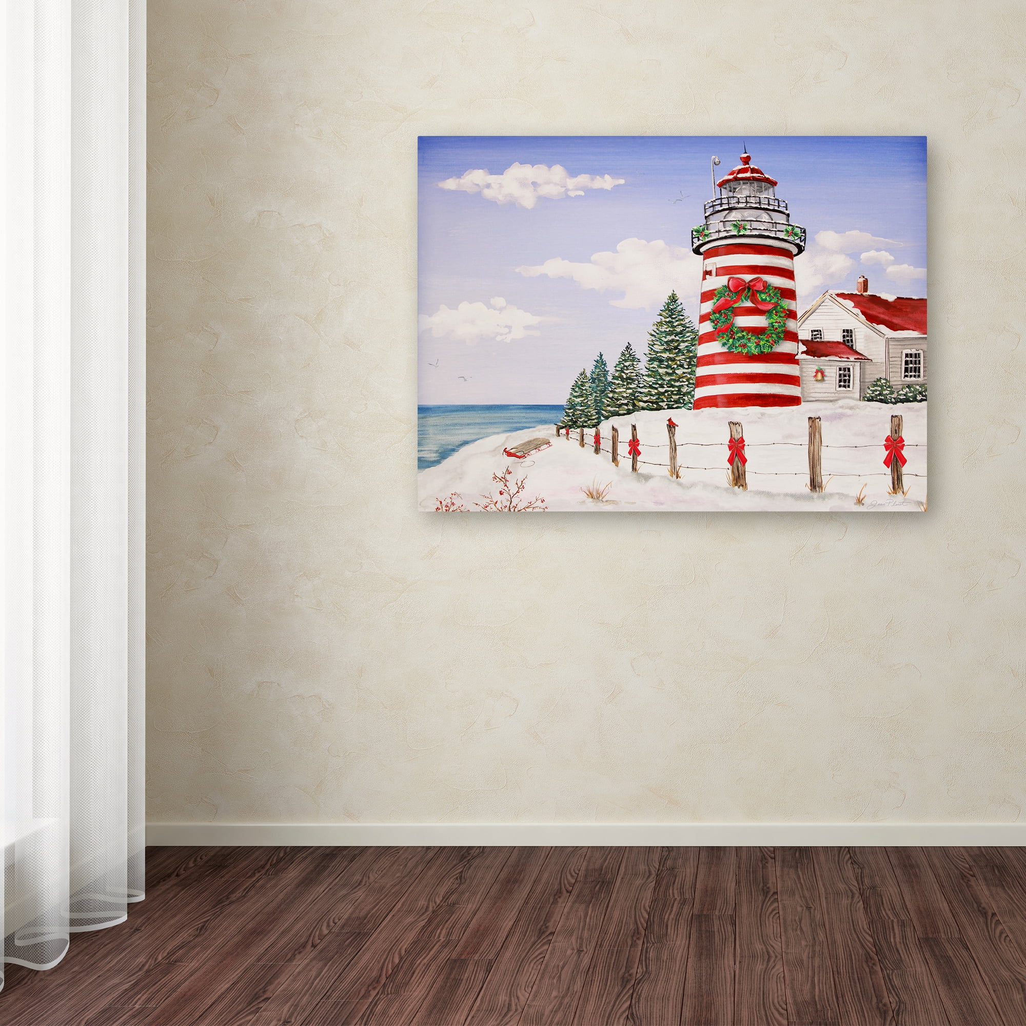 Trademark Fine Art 'Christmas Lighthouse' Canvas Art by Jean Plout