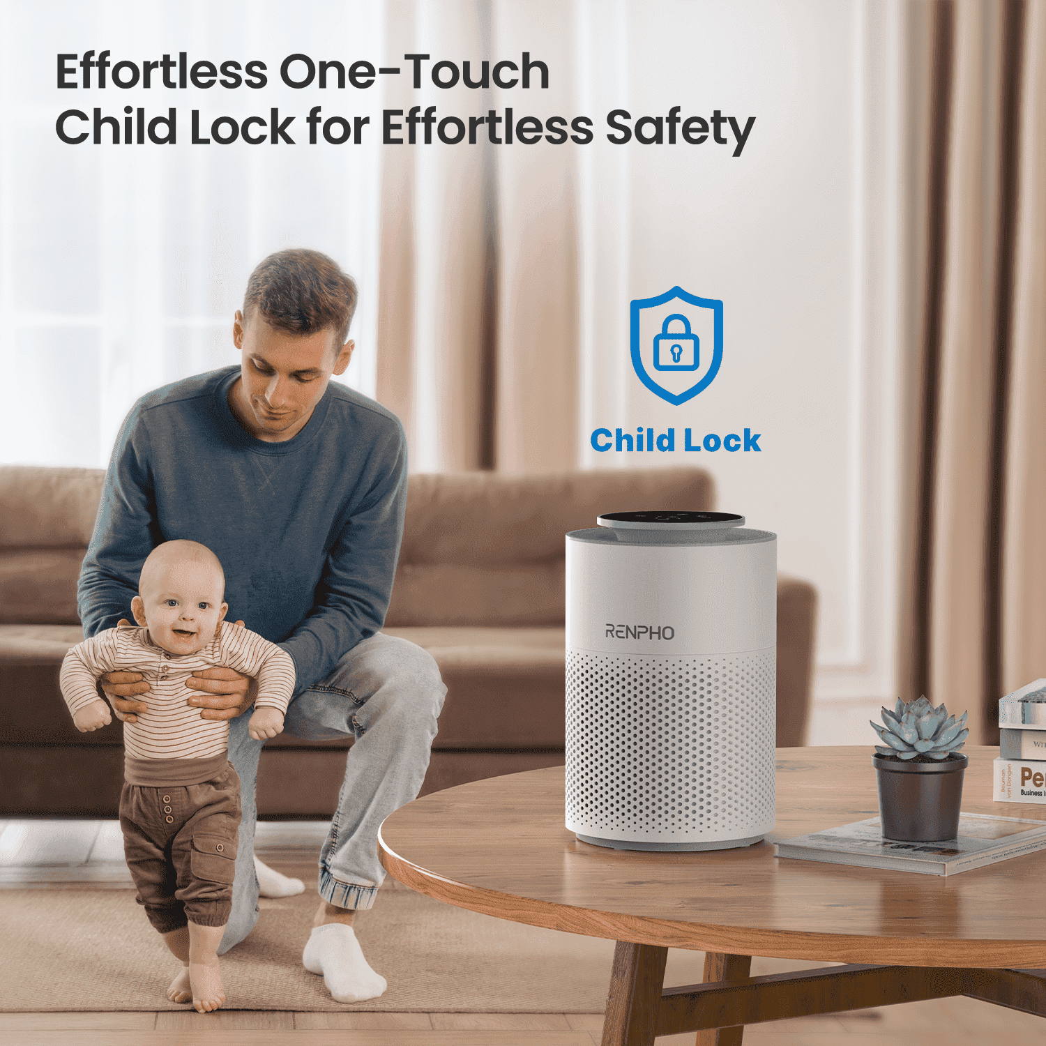 RENPHO Home Air Purifier for Allergy and Asthma up to 360 Sq.ft, HEPA Filter Air Purifier for Bedroom with 7-color Night Light, Remove 99.95% Odors, Smoke, Dust, Pollen, White